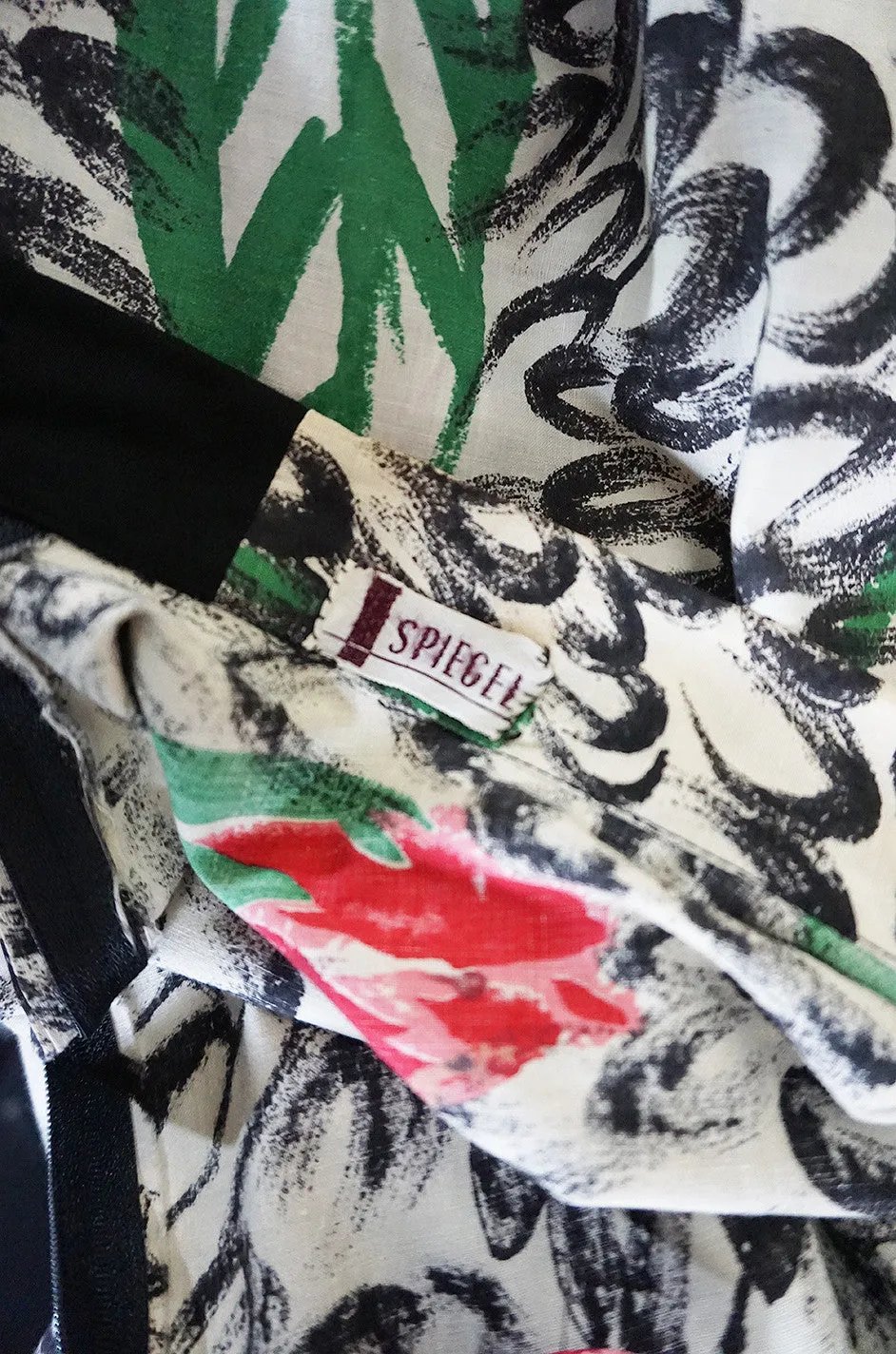 1950s Hand Painted Brilliant Rose Cotton Spiegel Skirt