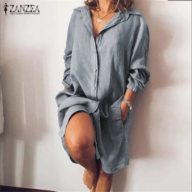2021 ZANZEA Women's Blouse Casual Shirt Vestidos Fashion Button Long Sleeve Shirts Female Lapel Work Blusa Plus Size Tunic S-5XL