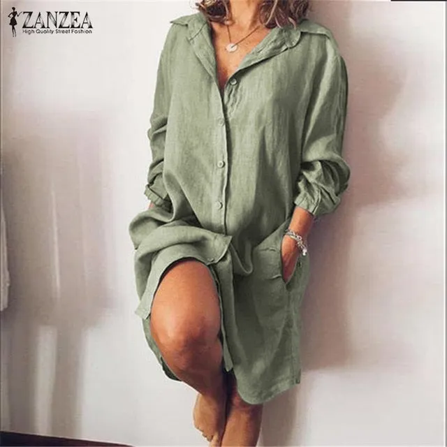2021 ZANZEA Women's Blouse Casual Shirt Vestidos Fashion Button Long Sleeve Shirts Female Lapel Work Blusa Plus Size Tunic S-5XL