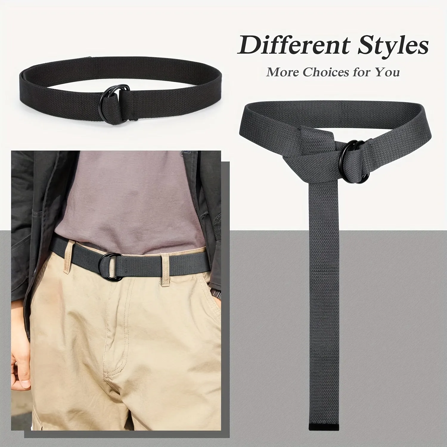 2pcs Elastic Stretch Belts Non Metal Buckle Adjustable Woven Polyester Fabric