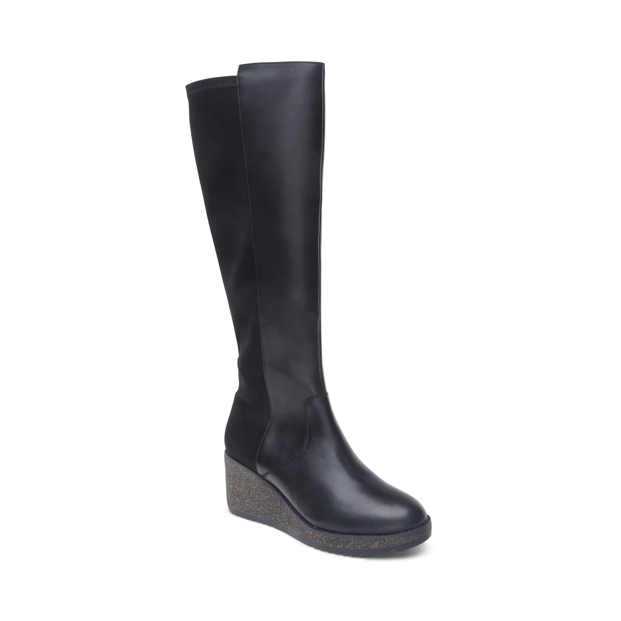 Aetrex Rose Leather Wedge Boots for Women - Over The Knee High Boots Women with Adjustable Zippers - Comfort Arch Support Fashion Heel Wedge Booties for Women