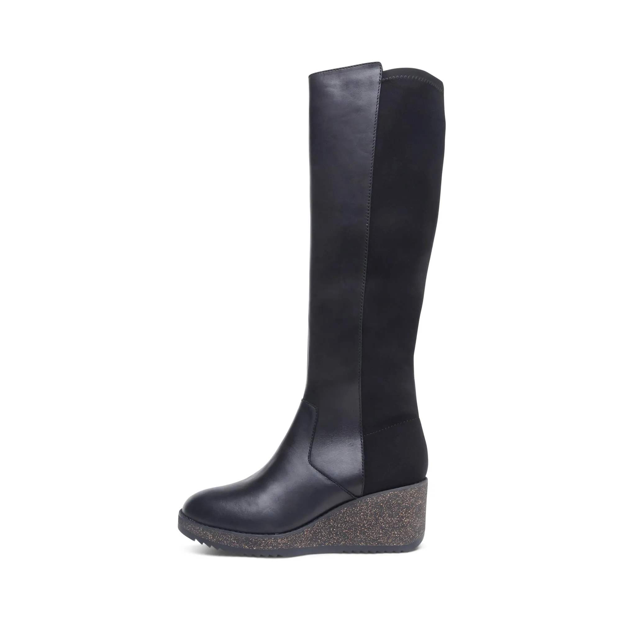 Aetrex Rose Leather Wedge Boots for Women - Over The Knee High Boots Women with Adjustable Zippers - Comfort Arch Support Fashion Heel Wedge Booties for Women