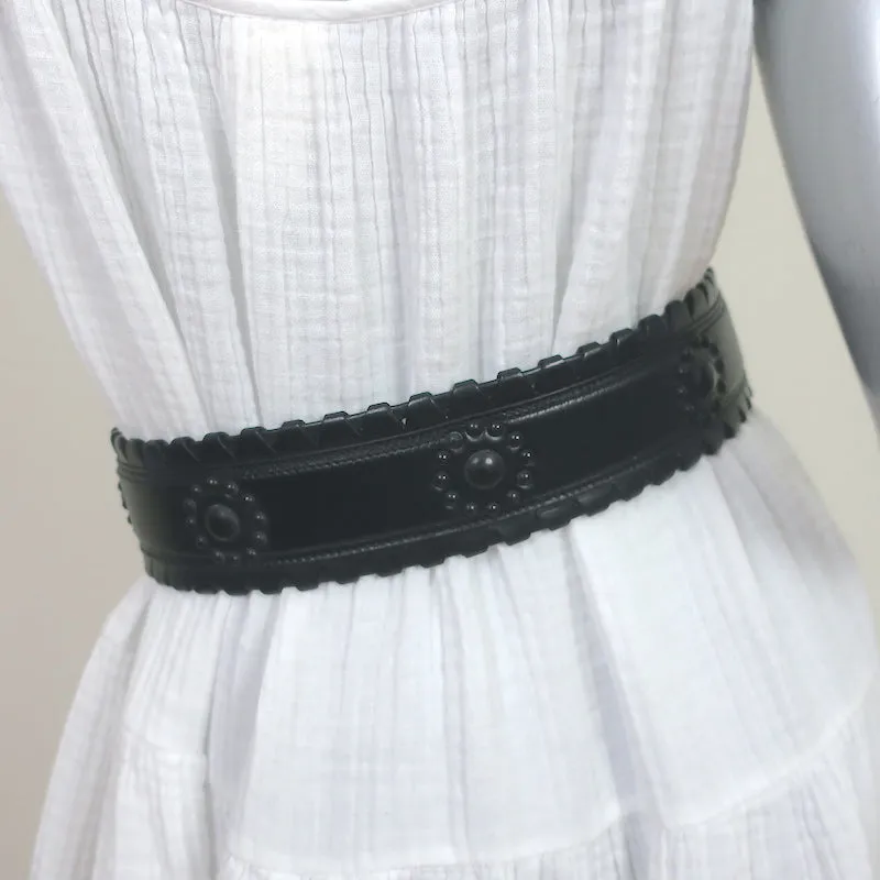 Alaia Studded Waist Belt Black Leather Size 75 US 30