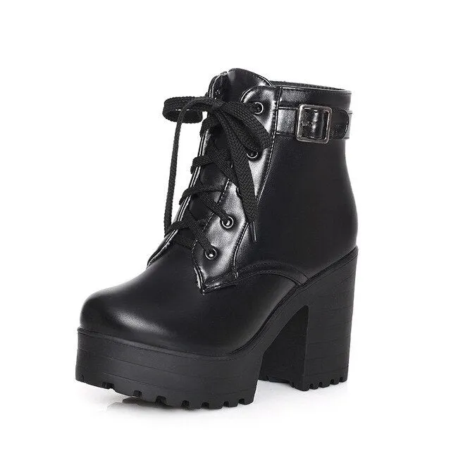 Ankle Buckle Women Boots Lacing Shoes