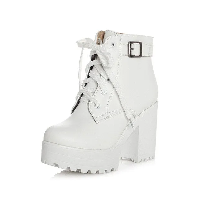 Ankle Buckle Women Boots Lacing Shoes