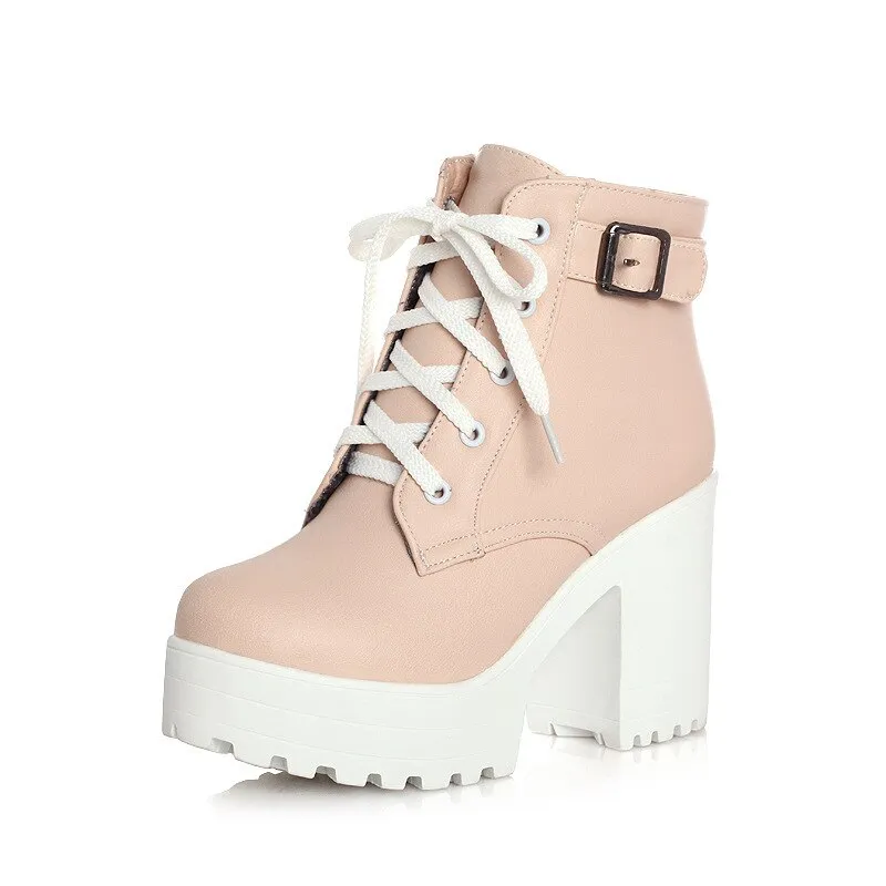 Ankle Buckle Women Boots Lacing Shoes