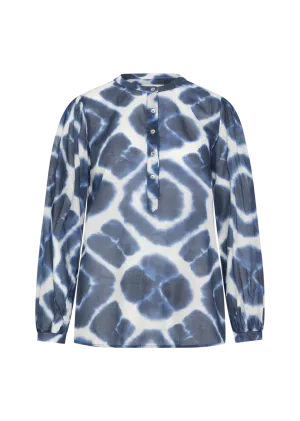 ANNI DARK BLUE TIE DYE PRINT VOILE BLOUSE