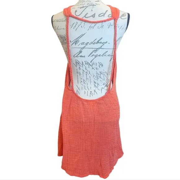 Anthropologie Braided Halter Mini Dress Orange Large
