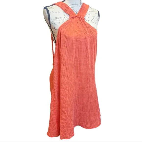 Anthropologie Braided Halter Mini Dress Orange Large