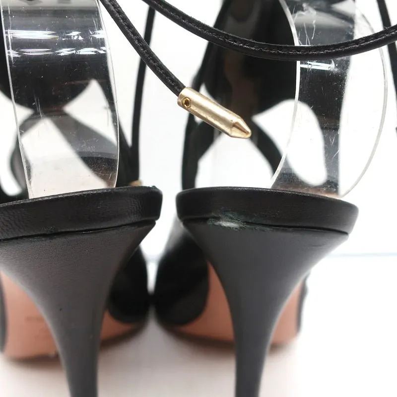 Aquazzura Sexy Thing Cutout Booties Black Leather Size 38 Open Toe Heels