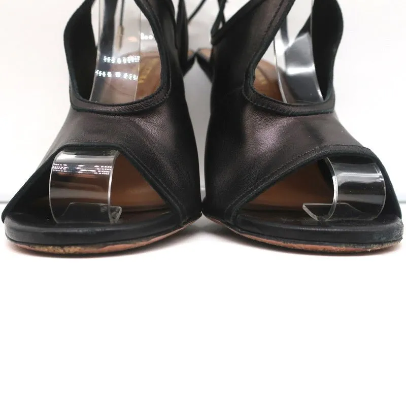 Aquazzura Sexy Thing Cutout Booties Black Leather Size 38 Open Toe Heels