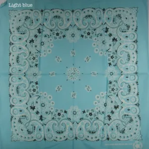 Bandana 54 cm square. Assorted colours. Made in the USA, 100% Cotton