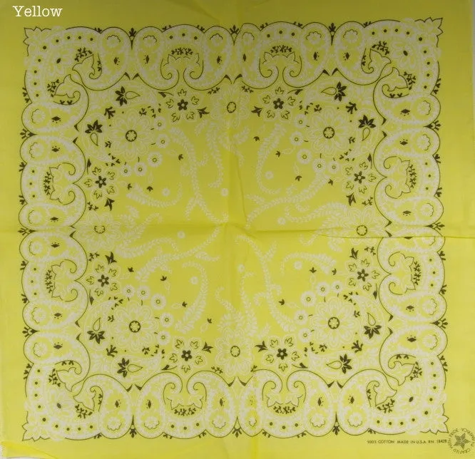 Bandana 54 cm square. Assorted colours. Made in the USA, 100% Cotton