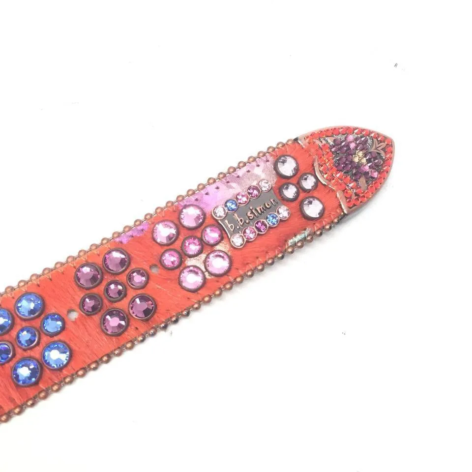 b.b. Simon Orange Multicolored Pony Hair Crystal Belt