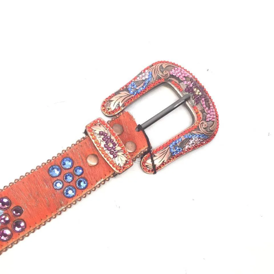 b.b. Simon Orange Multicolored Pony Hair Crystal Belt