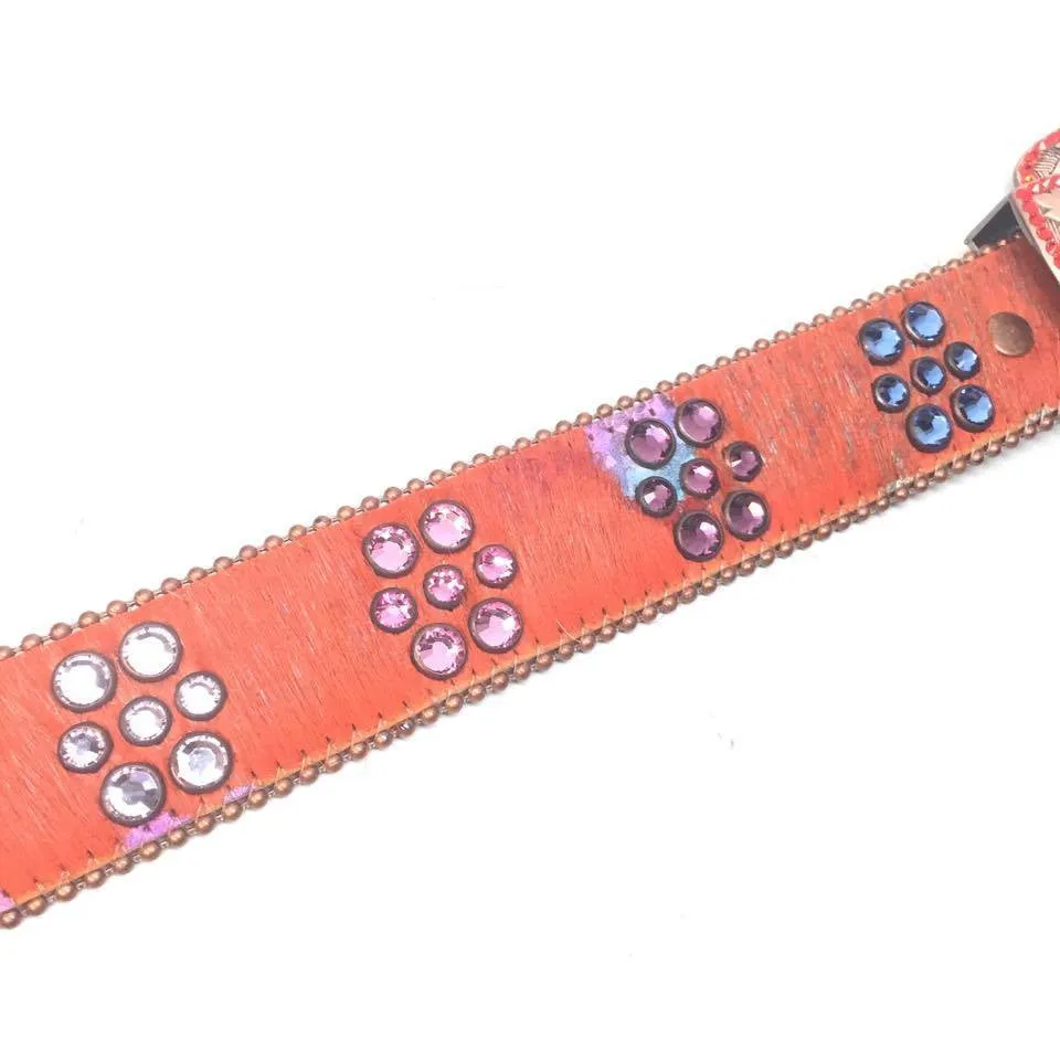 b.b. Simon Orange Multicolored Pony Hair Crystal Belt