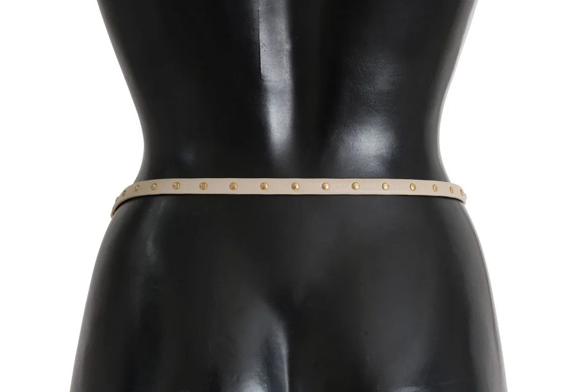 Beige Leather Gold Chain Studded Belt