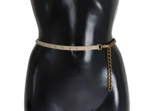 Beige Leather Gold Chain Studded Belt
