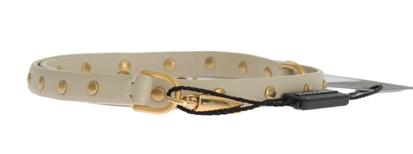 Beige Leather Gold Chain Studded Belt