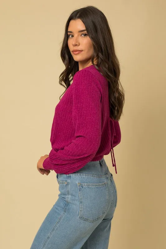 Berry Back Open Tie Top
