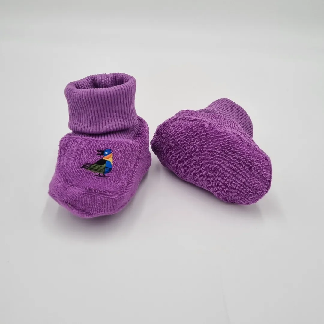Birds Organic Booties Purple