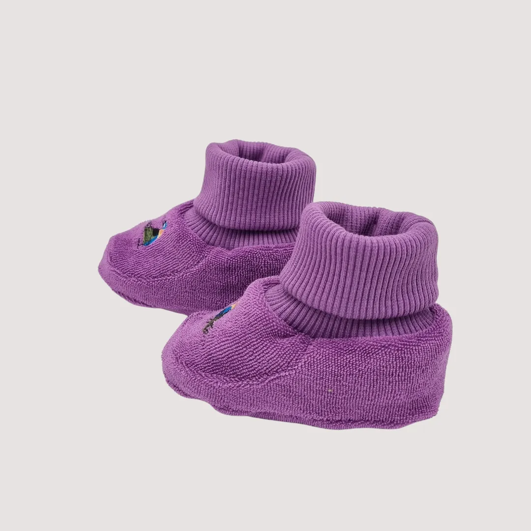 Birds Organic Booties Purple