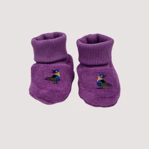 Birds Organic Booties Purple