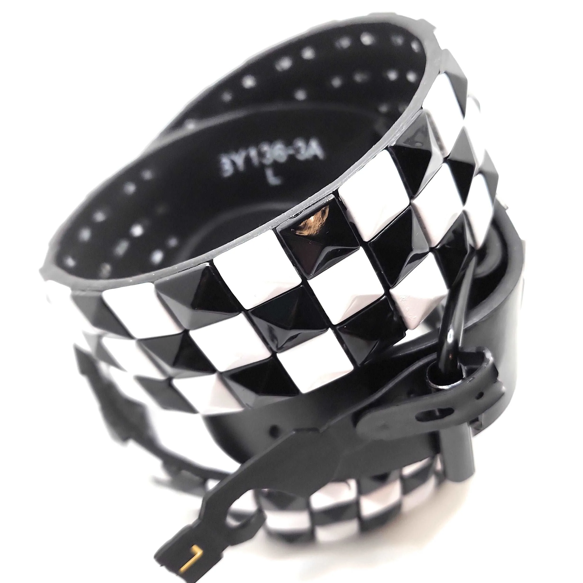 Black and White Checkered Pyramid Studded Leather Belt Punk