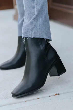 Black Faux Leather Heeled Ankle Booties - FINAL SALE