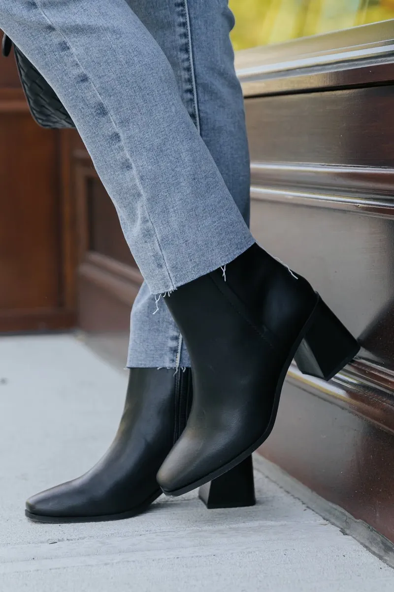 Black Faux Leather Heeled Ankle Booties - FINAL SALE