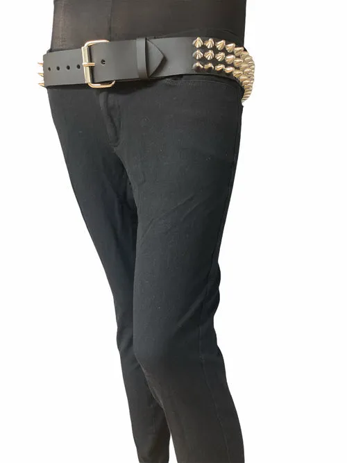 Black leather belt w/ 3 rows of silver british cone studs