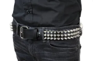 Black leather belt w/ 3 rows of silver british cone studs