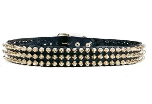 Black leather belt w/ 3 rows of silver british cone studs