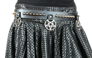 Black leather belt w/ silver cone studs and hanging pentagram details