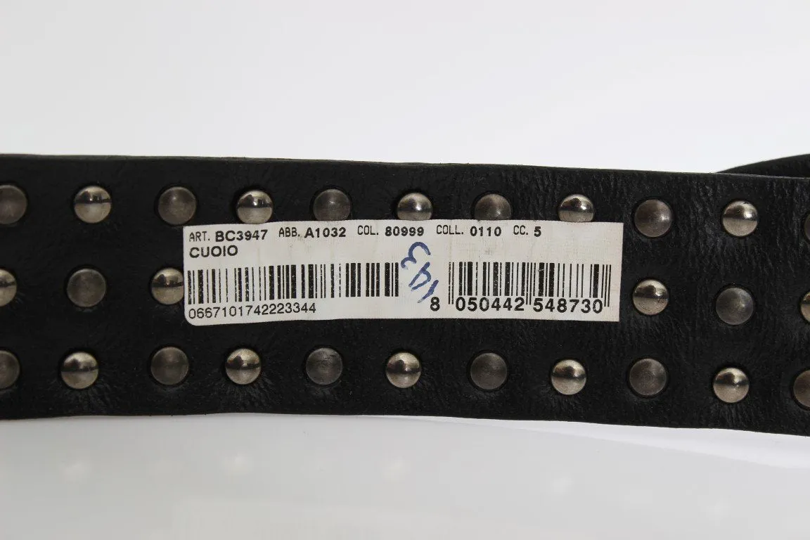 Black Leather Gold Buckle Studded Belt