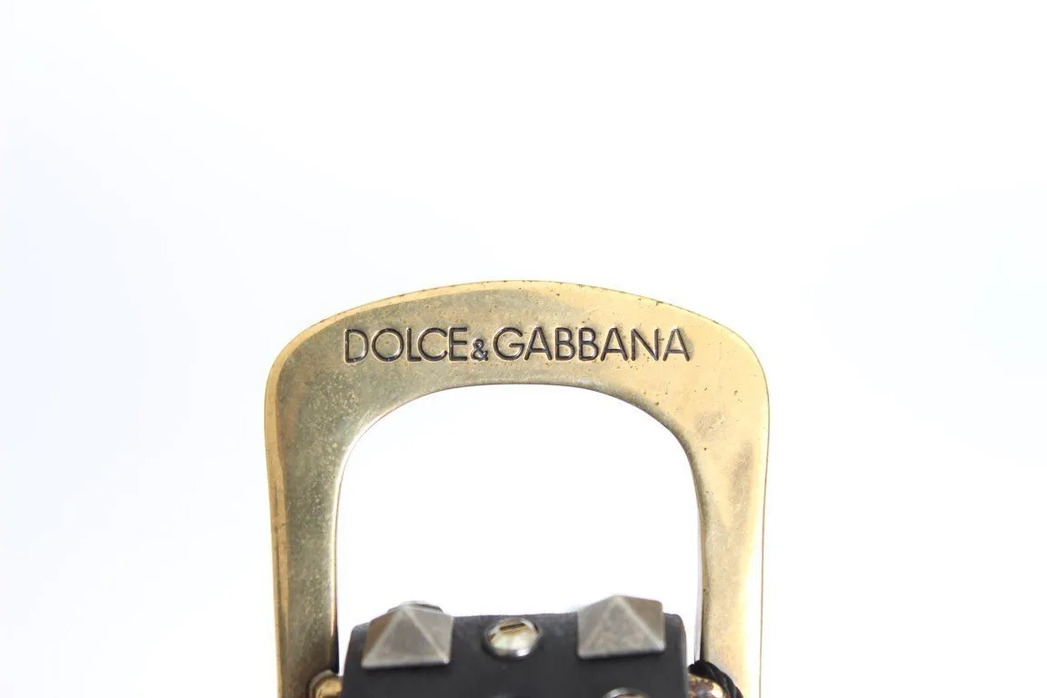 Black Leather Gold Buckle Studded Belt