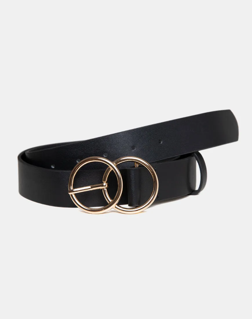 Black Pu Belt with Golden O Ring Buckle