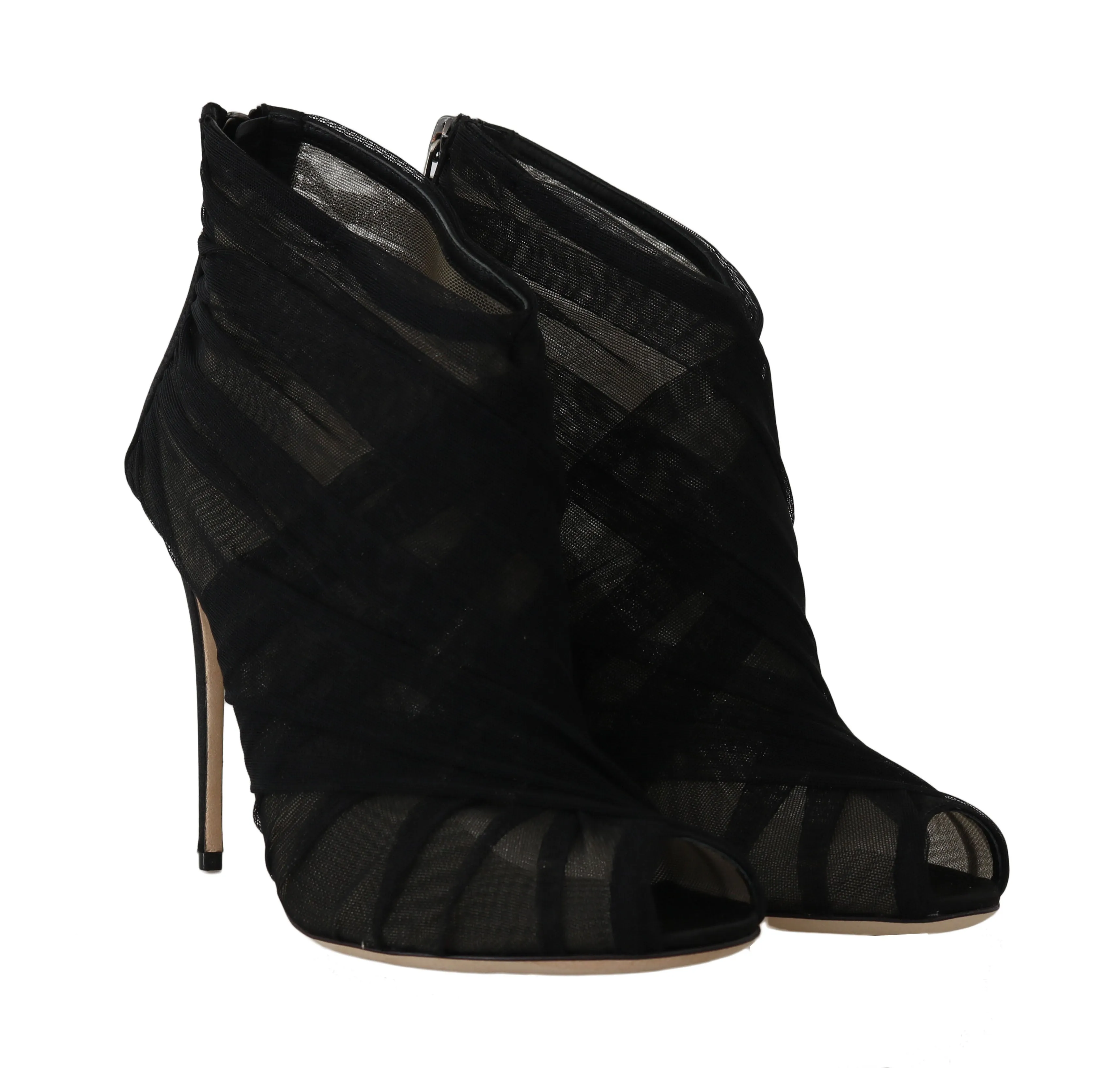 Black Silk Tulle Ankle Booties