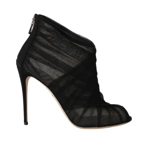 Black Silk Tulle Ankle Booties