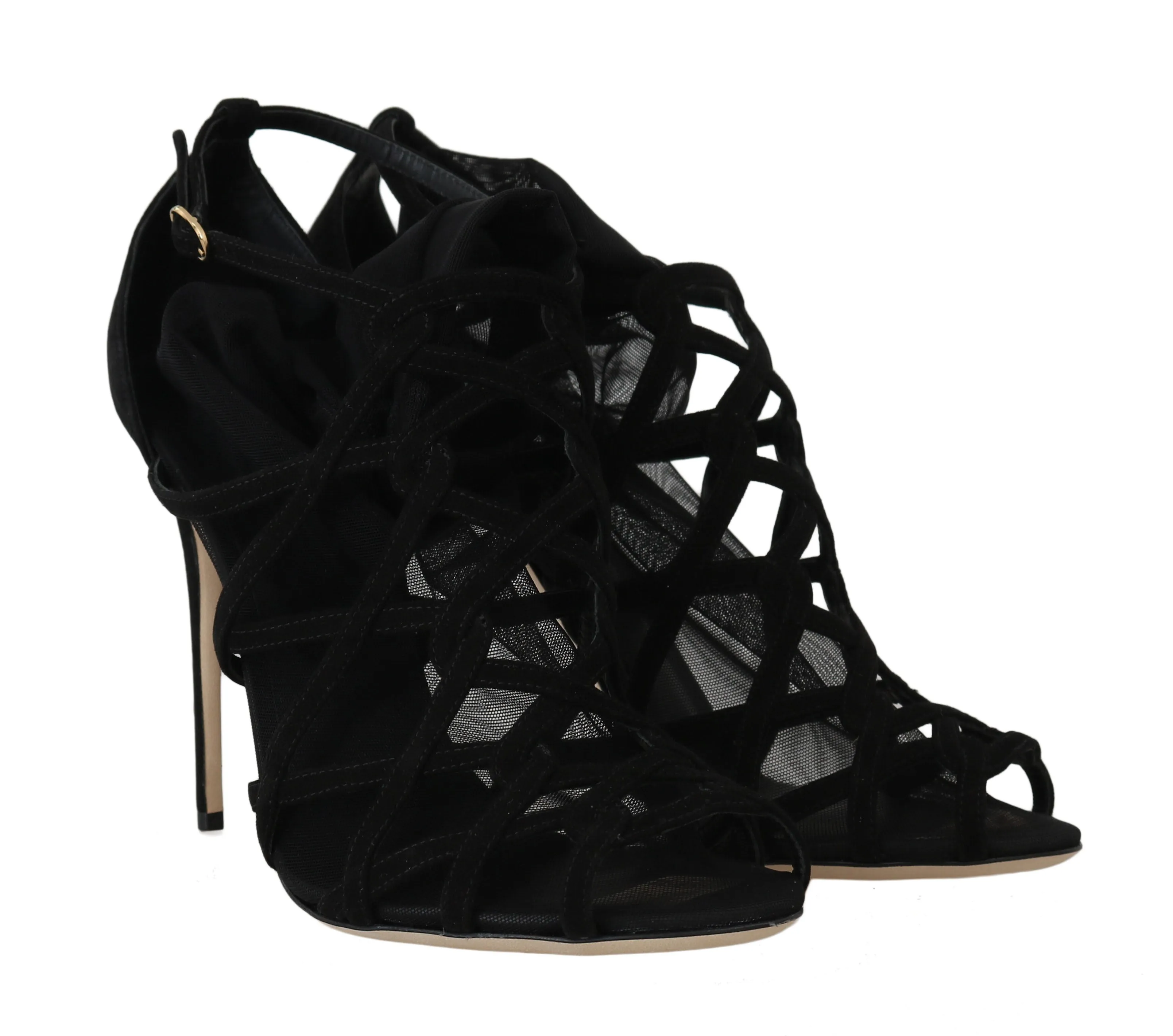 Black Suede Tulle Booties Heels