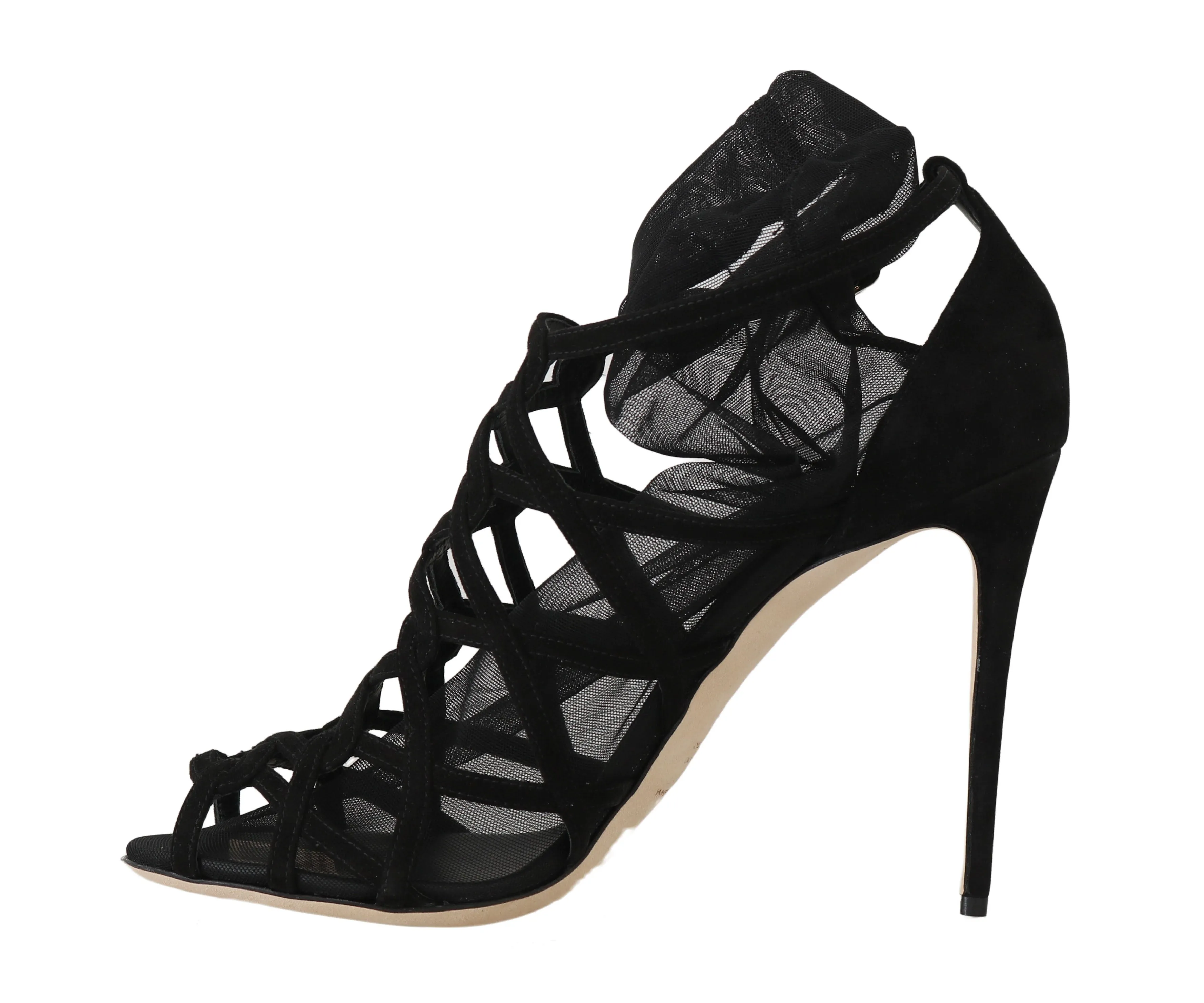 Black Suede Tulle Booties Heels