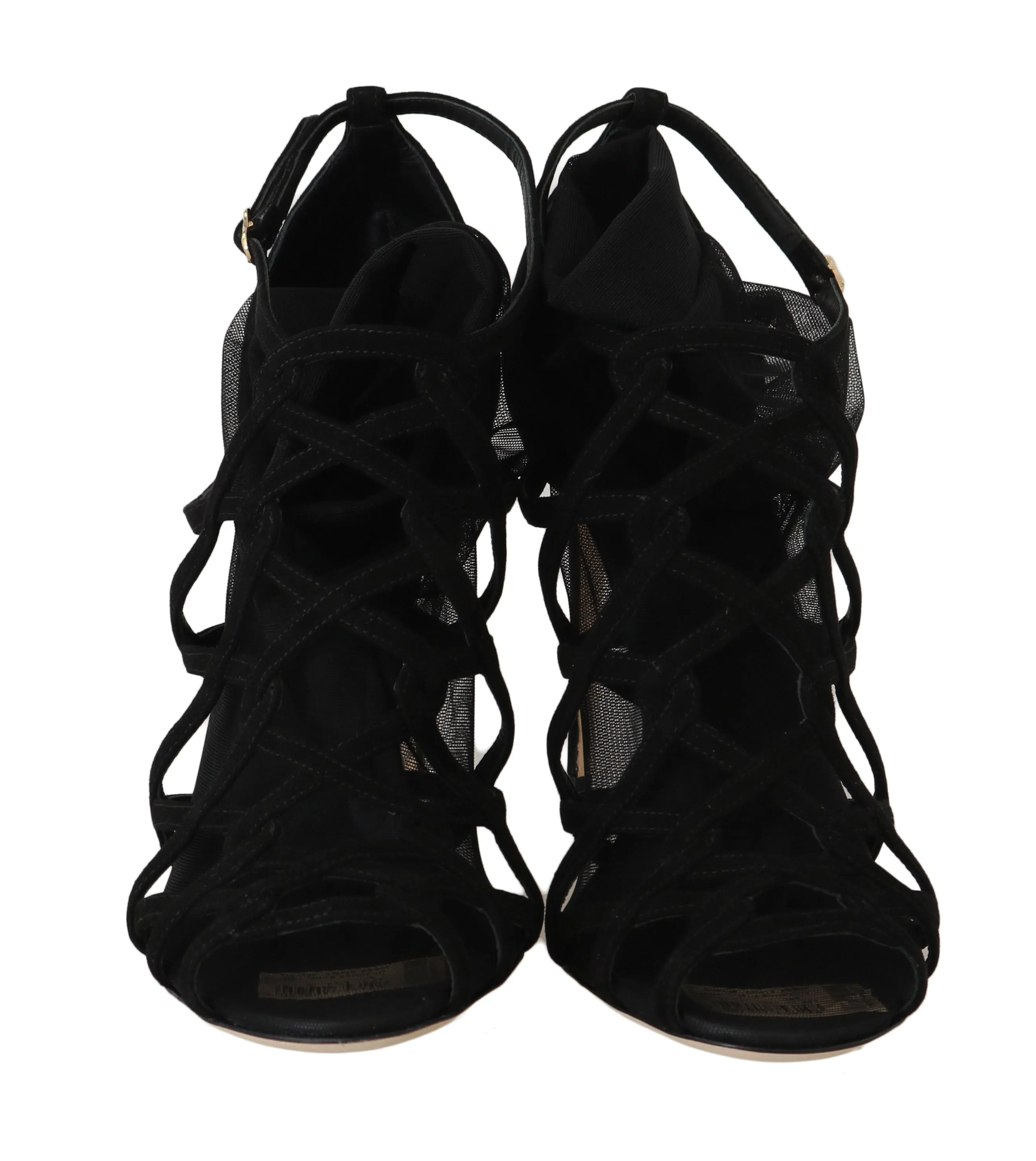 Black Suede Tulle Booties Heels