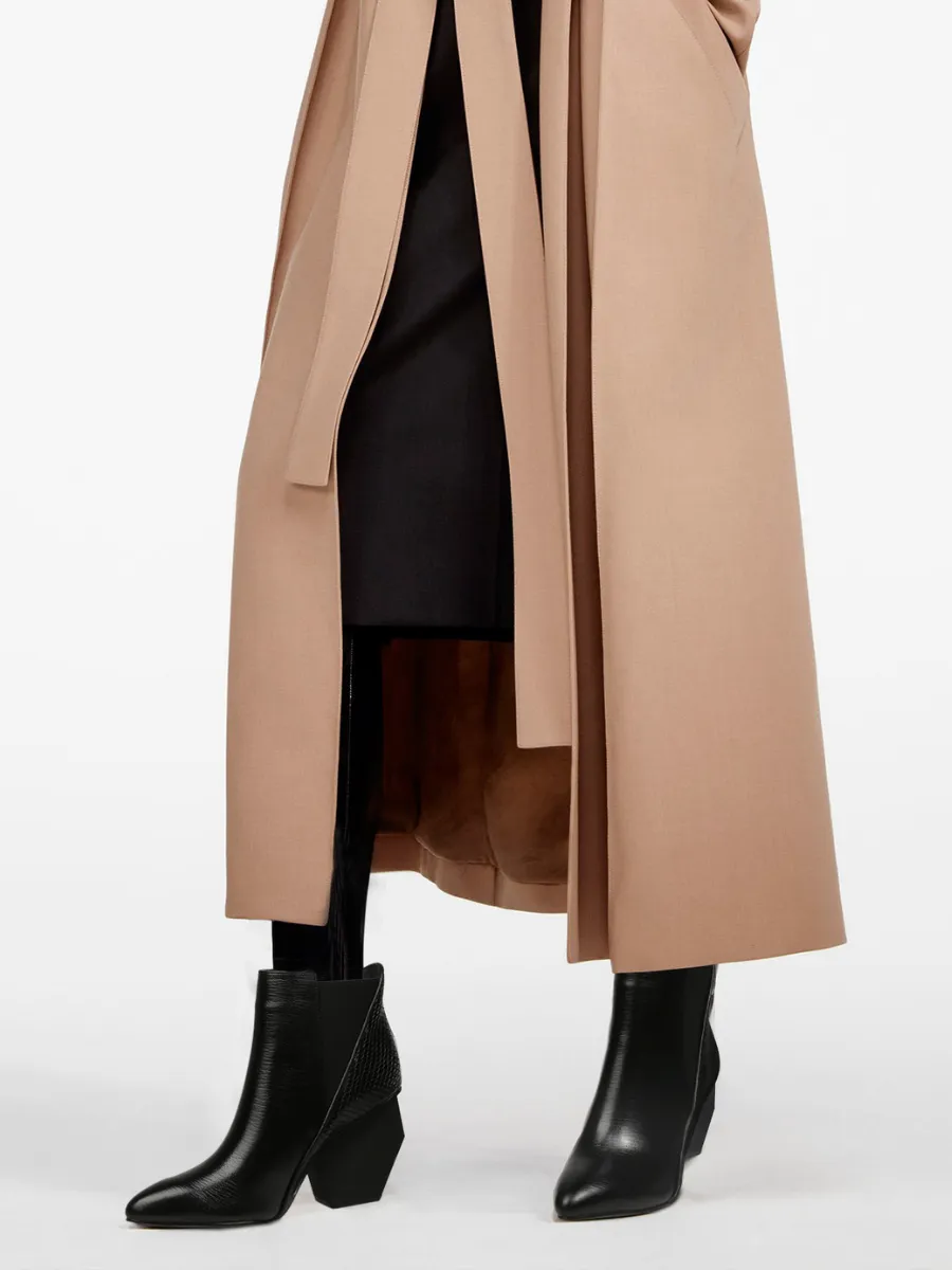 Black Texture Geometry Mid Heel Leather Chelsea Boots Ankle Boots
