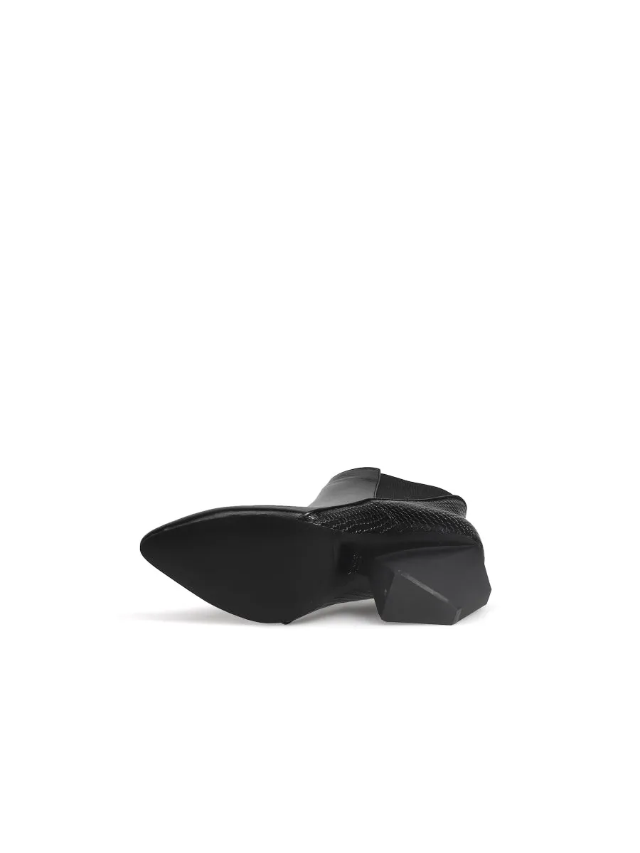 Black Texture Geometry Mid Heel Leather Chelsea Boots Ankle Boots
