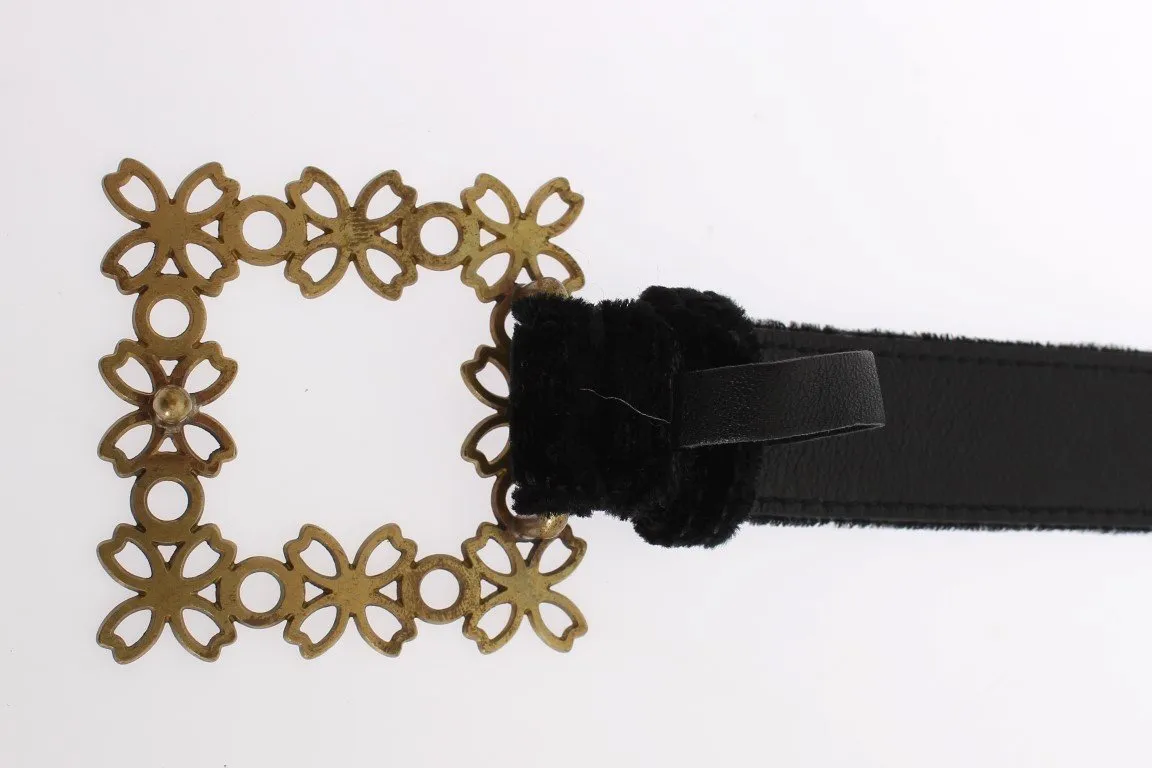 Black Velvet Gold Buckle Waist Belt
