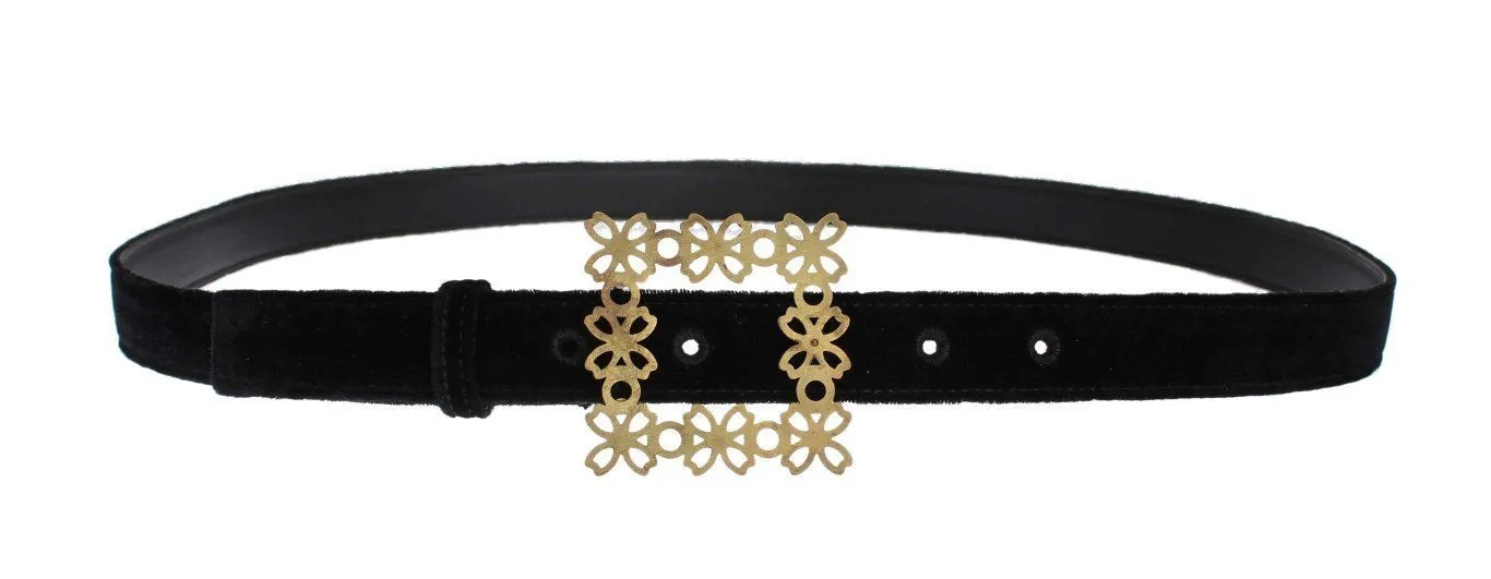 Black Velvet Gold Buckle Waist Belt