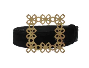 Black Velvet Gold Buckle Waist Belt