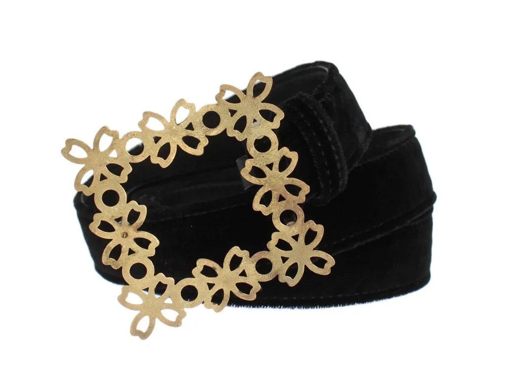 Black Velvet Gold Buckle Waist Belt