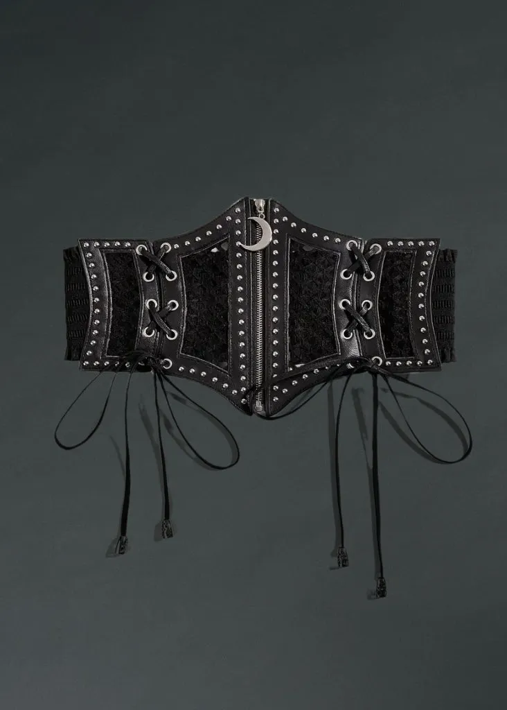 Black Waist Belt with Moon Zipper