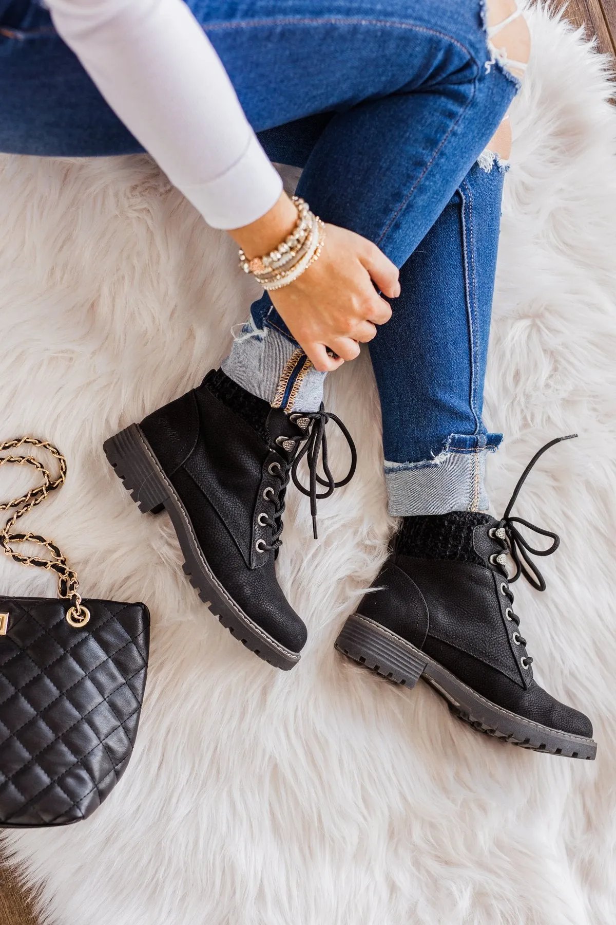 Blowfish Ruthey Booties- Black Saddlerock & Vanity Knit